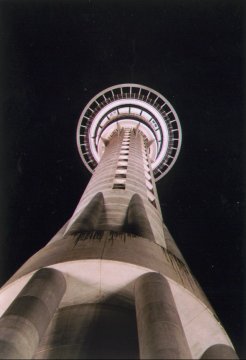 Orbit, the Skytower's revolving restaurant as seen from below.