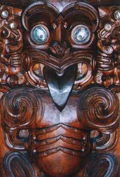 Intricate carvings inside Whare Runanga.